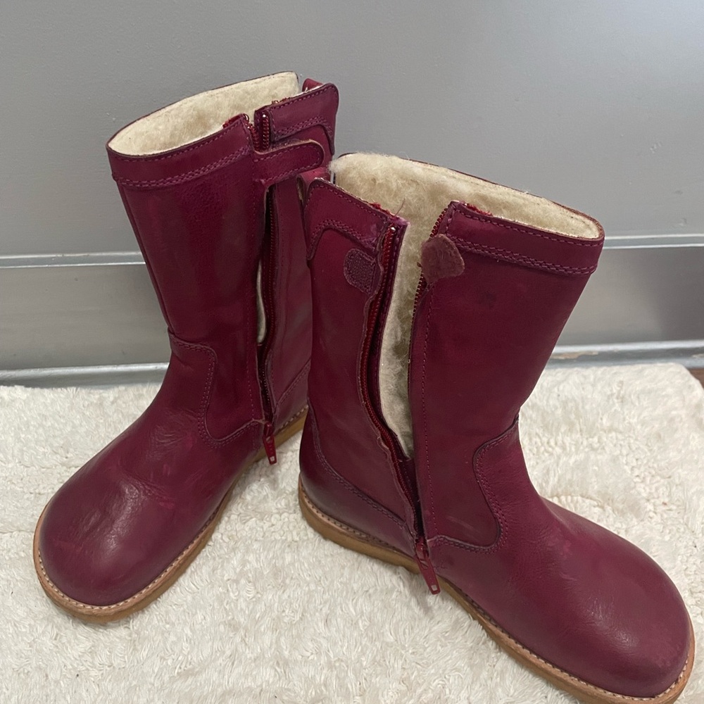 Burgundy Leather Boots with Shearling Lining, kids, sz.34